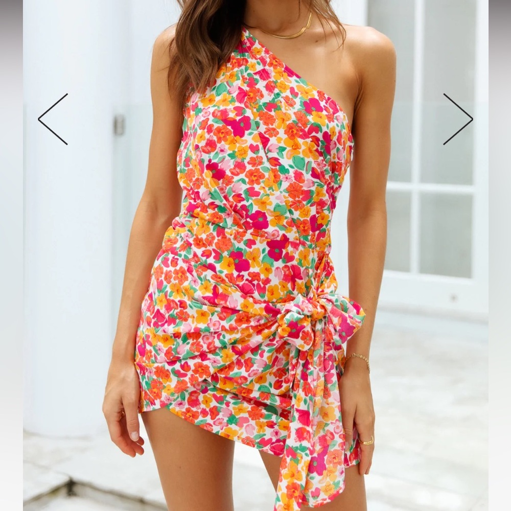 Hello Molly Colorful Floral One Shoulder Dress